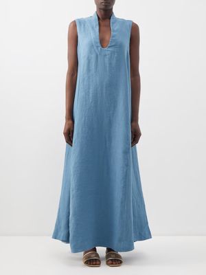 Fil De Vie - Juliette Linen Trapeze Maxi Dress - Womens - Blue