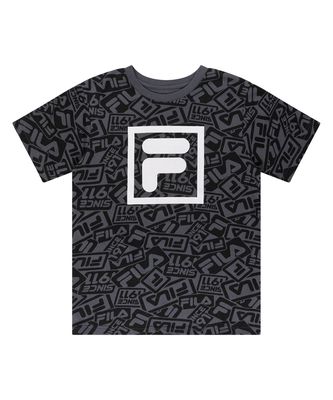 Fila Boys Short Sleeve Graphic Logo T-Shirt in Grey Panther
