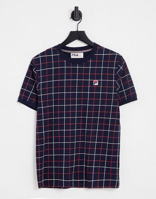 Fila check T-shirt with logo in navy
