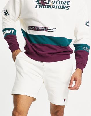 Fila jersey shorts with logo in ecru-White