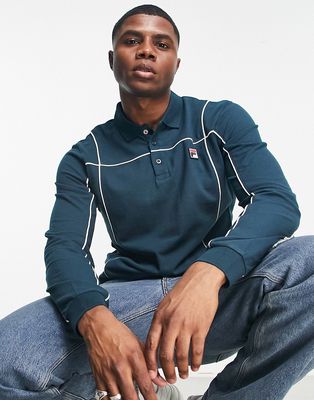Fila long sleeve polo with piping in green