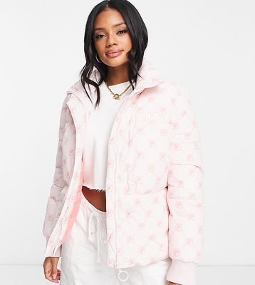 Fila printed puffer jacket with logo in pink