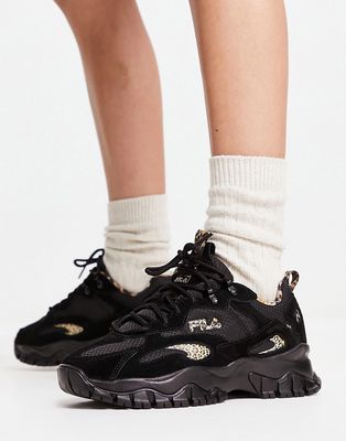 Fila Ray Tracer sneakers in black and leopard print