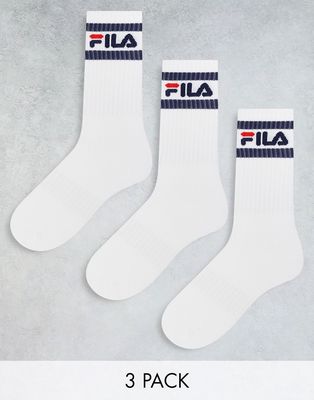 Fila unisex 3 pack crew socks in white and navy logo