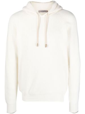 Fileria drawstring fine-ribbed hoodie - White