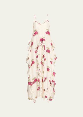 Filipa Cerise Rosette Silk Midi Dress