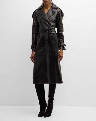 Filippa Belted Ostrich Leather Long Trench Coat