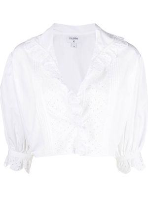 Filippa K cropped embroidered blouse - White