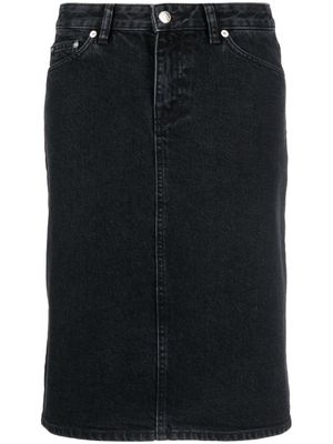 Filippa K logo-patch denim midi skirt - Black