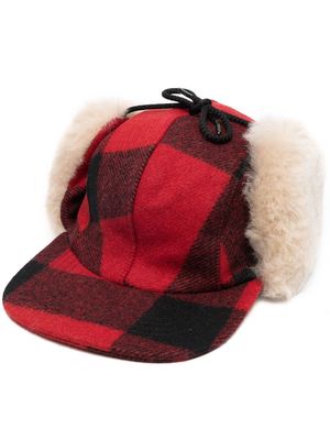 Filson checked shearling-trim cap - Red