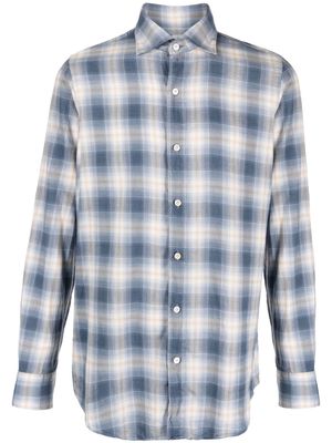 Finamore 1925 Napoli plaid-check long-sleeve cotton shirt - Blue
