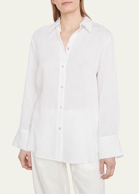 Fine Stripe Relaxed Button-Front Shirt