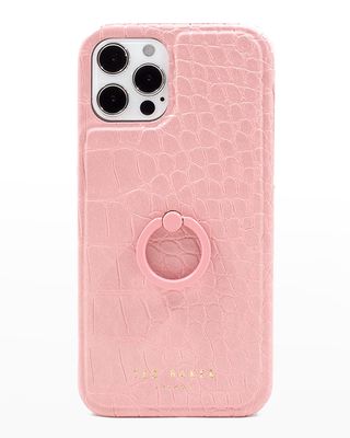 Finger Loop Back Shell iPhone 12 / 12 Pro Case - Pink Croc