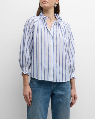 Fiona Striped Ruffle-Trim Seersucker Shirt