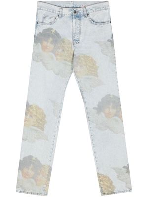 Fiorucci Angel-print mid-rise straight jeans - Blue