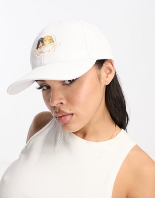 Fiorucci canvas cap in white with angel embroidered logo