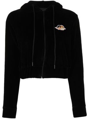 Fiorucci chest logo-patch detail velvet hoodie - Black