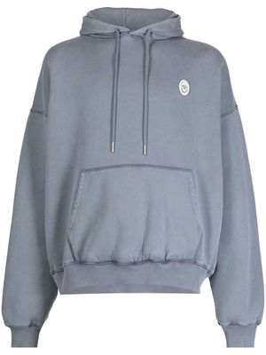 Fiorucci logo-patch organic cotton hoodie - Blue