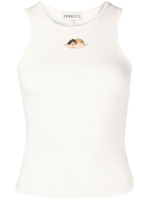Fiorucci patch-detail ribbed vest - White