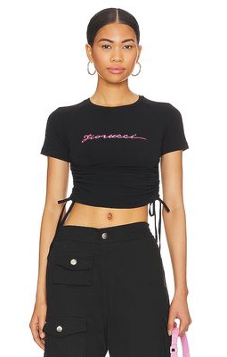 FIORUCCI Ruched Squiggle Logo T-shirt in Black