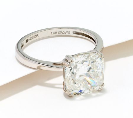 Fire Light Lab Grown Diamond 5.00ct Cushion Ring, 14K Gold