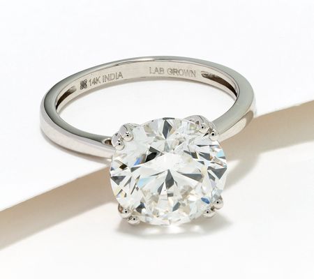 Fire Light Lab Grown Diamond 5.00ct Round Ring, 14K Gold