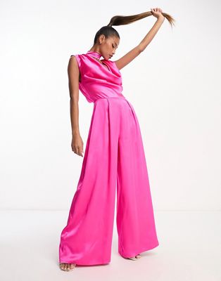 First Distraction the label cowl neck jumpsuit in hot pink