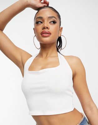 First Distraction The Label cross front halter top in white