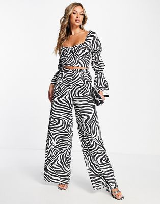 First Distraction The Label high waisted satin wide leg pants in zebra print - part of a set-Multi