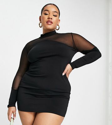 First Distraction The Label Plus long sleeve mesh mini dress in black