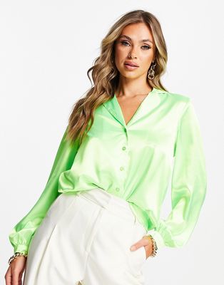First Distraction The Label satin shirt in neon green