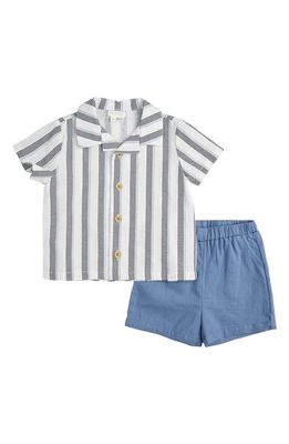 FIRSTS by Petit Lem Blueberry Dot Stripe Button-Up Shirt & Shorts Set in Navy