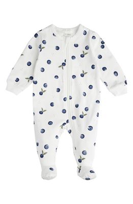 FIRSTS by Petit Lem Blueberry Print Organic Cotton Fitted One-Piece Pajamas in Off White