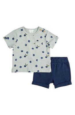 FIRSTS by Petit Lem Blueberry Print T-Shirt & Shorts Set in Blue Light