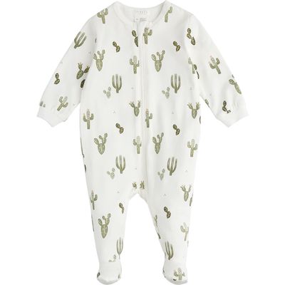 FIRSTS by Petit Lem Cactus Print Stretch Organic Cotton Footie Pajamas in Off White 