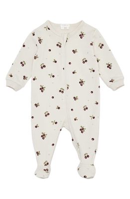 FIRSTS by Petit Lem Cranberry Print Organic Cotton Fitted One-Piece Pajamas in Bei Beige