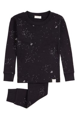 FIRSTS by Petit Lem Firefly Print Organic Cotton Fitted Two-Piece Pajamas in 900 Black