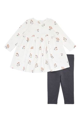 FIRSTS by Petit Lem Floral Organic Cotton Dress & Solid Leggings Set in White