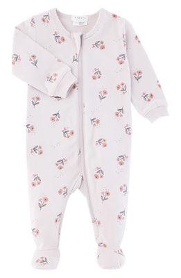 FIRSTS by Petit Lem Floral Print Stretch Organic Cotton Footie in White/Pink