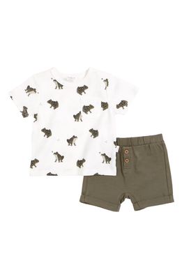 FIRSTS by Petit Lem Frog Print Organic Cotton Blend T-Shirt & Shorts Set in 101 Off White