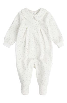 FIRSTS by Petit Lem Gold Dot Velour Footie in Owh Off White