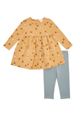 FIRSTS by Petit Lem Golden Apples Organic Cotton Dress & Solid Leggings Set in Yellow Gold