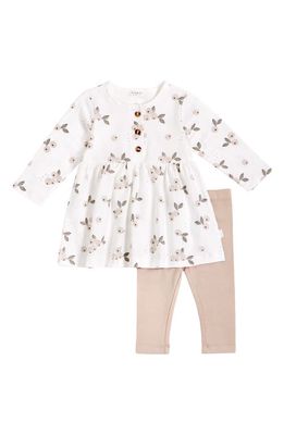 FIRSTS by Petit Lem Gooseberry Stretch Organic Cotton Dress & Leggings Set in 101 Off White