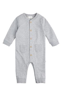 FIRSTS by Petit Lem Heathered Stretch Organic Cotton Romper in Medium Heather Grey 