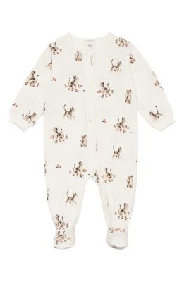 FIRSTS by Petit Lem Kittens Stretch Organic Cotton Footie in White