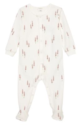 FIRSTS by Petit Lem Lavender Print Fitted One-Piece Stretch Organic Cotton Pajamas in 101 Off White