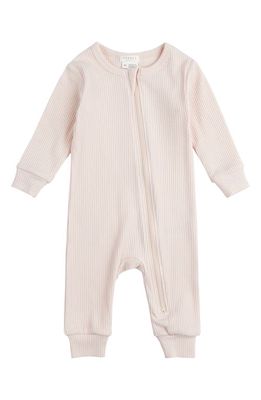 FIRSTS by Petit Lem Organic Cotton & Modal Rib Fitted Pajama Romper in Pink Light