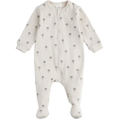 FIRSTS by Petit Lem Palm Tree Print Rib One-Piece Footie Pajamas in Beige 