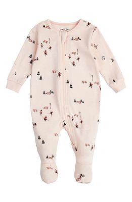 FIRSTS by Petit Lem Pond Skating Print Fitted Organic Cotton One-Piece Pajamas in Light Pink