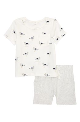 FIRSTS by Petit Lem Seagull Print Stretch Organic Cotton T-Shirt & Shorts Set in Off White